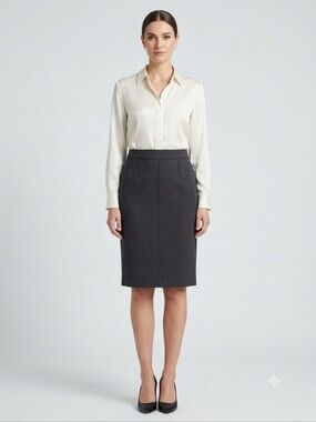 Judith & Charles Black Lightweight Wool Pencil Skirt 4 Made in Canada Minimalist